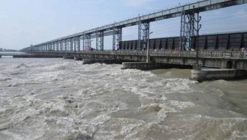 Swollen Saptakoshi River after incessant rainfall at the Koshi B